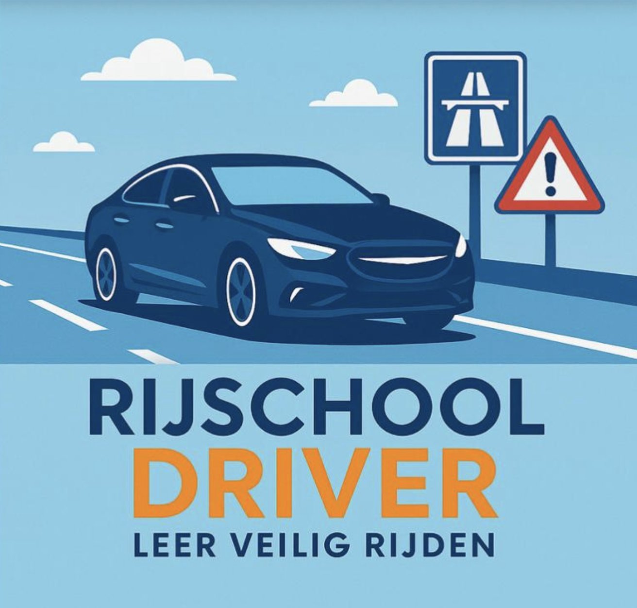 Illustratie van een Rijschool Driver lesauto op de weg